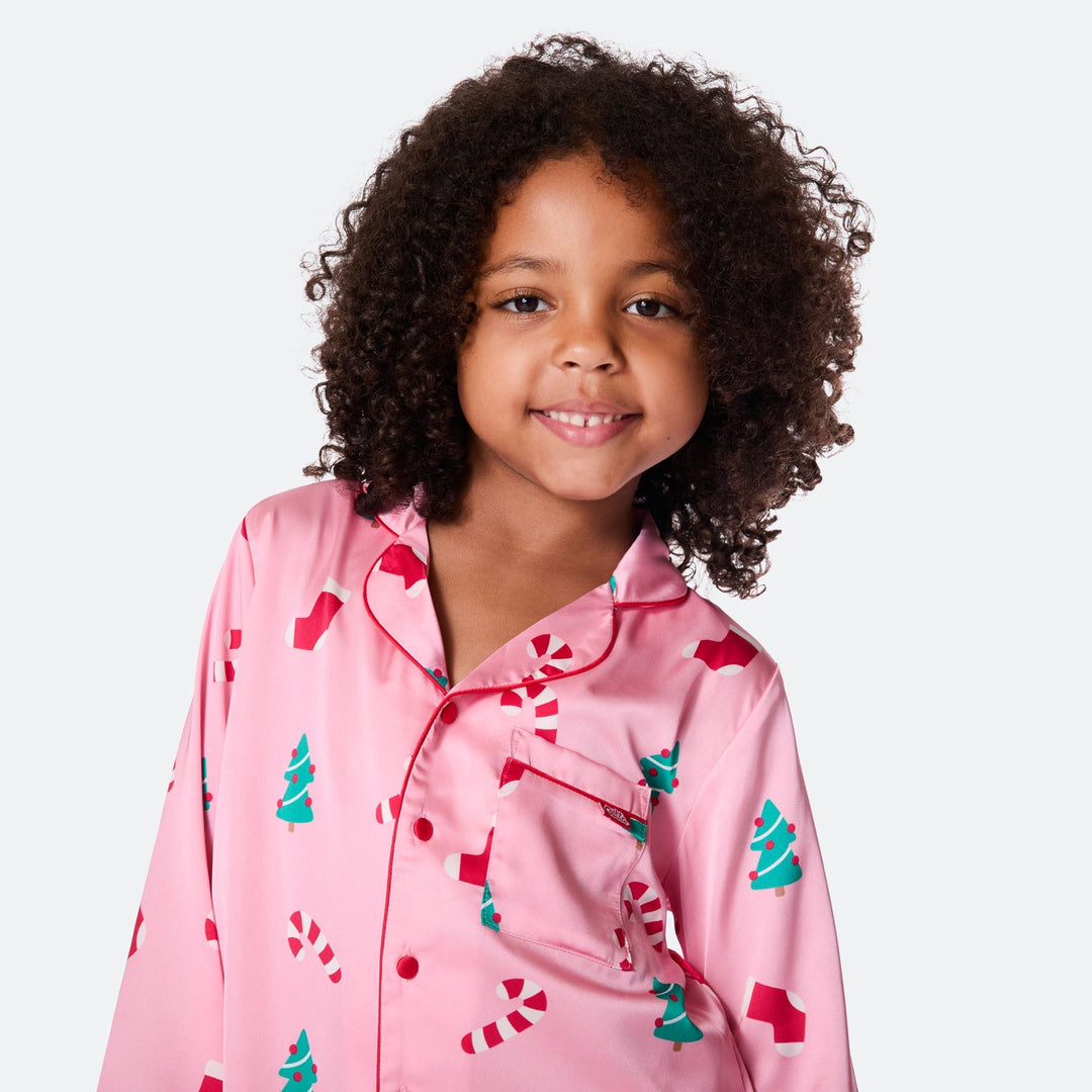 Lasten Vaaleanpunainen Satiini Joulupyjama