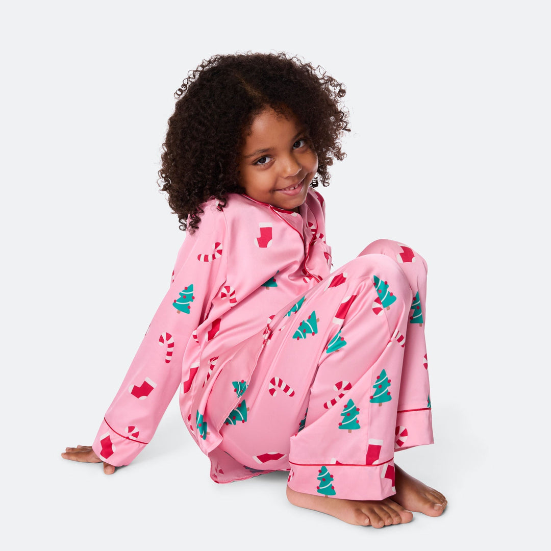 Lasten Vaaleanpunainen Satiini Joulupyjama