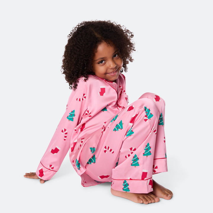 Lasten Vaaleanpunainen Satiini Joulupyjama