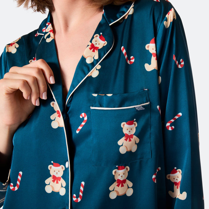 Naisten Nallekarhu Satiini Joulupyjama