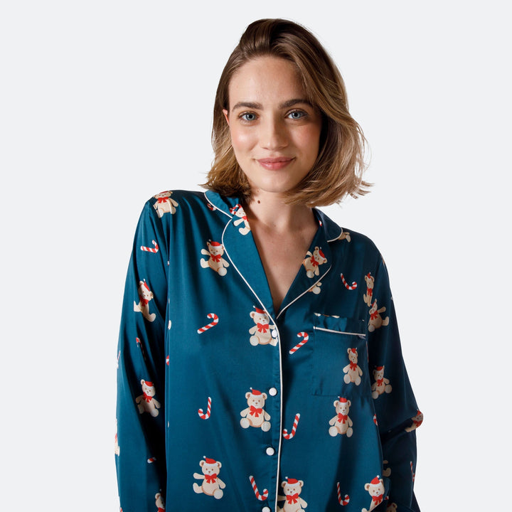Naisten Nallekarhu Satiini Joulupyjama