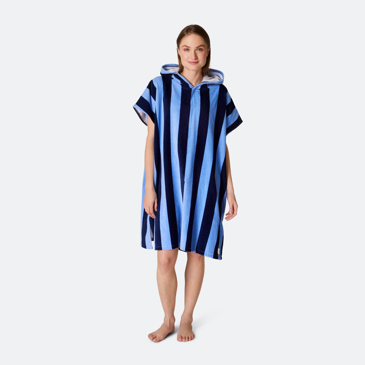 Raidallinen sininen Kylpyponcho