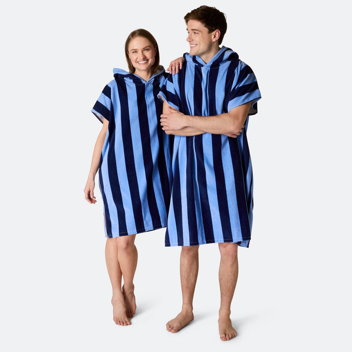 Raidallinen sininen Kylpyponcho