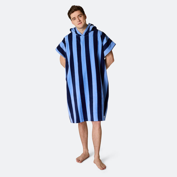 Raidallinen sininen Kylpyponcho
