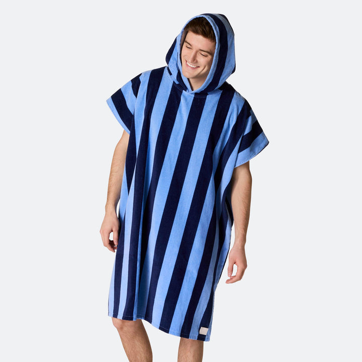 Raidallinen sininen Kylpyponcho