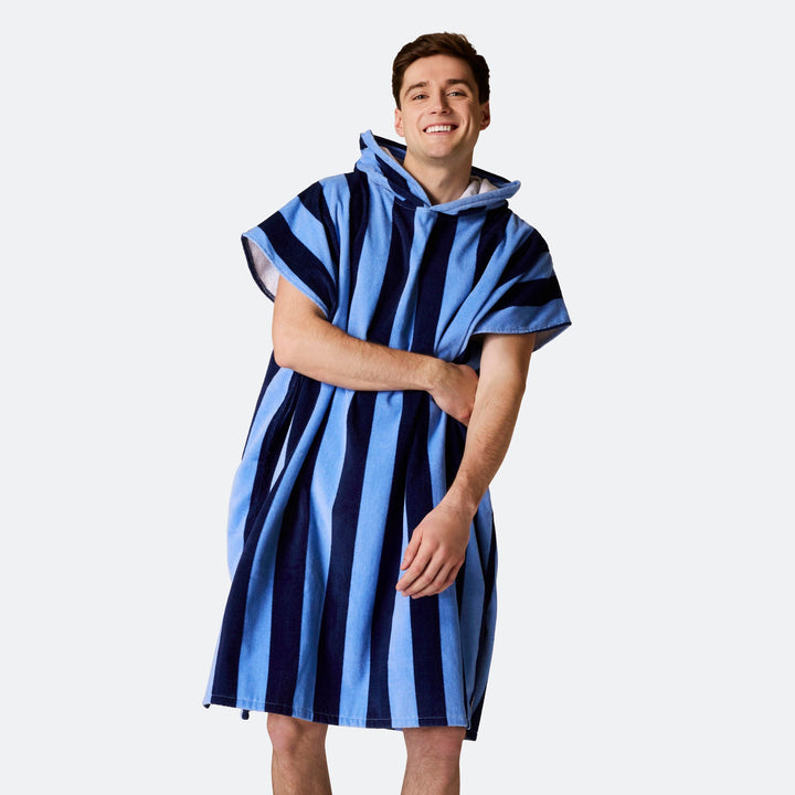 Raidallinen sininen Kylpyponcho