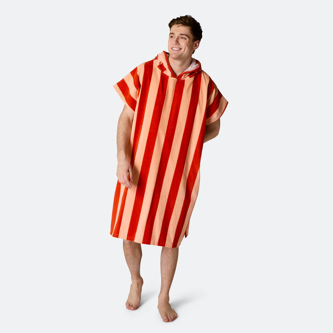 Raidallinen punainen Kylpyponcho