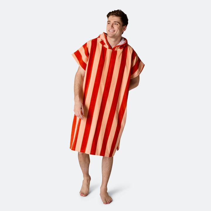 Raidallinen punainen Kylpyponcho