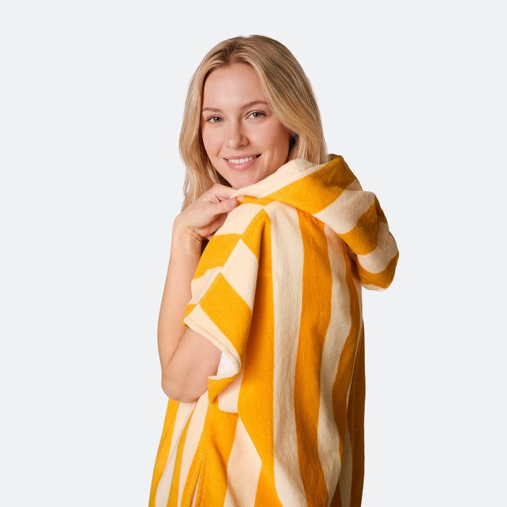 Raidallinen keltainen Kylpyponcho