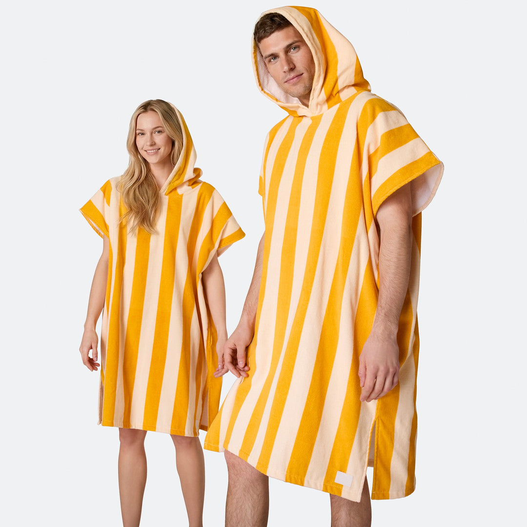 Raidallinen keltainen Kylpyponcho