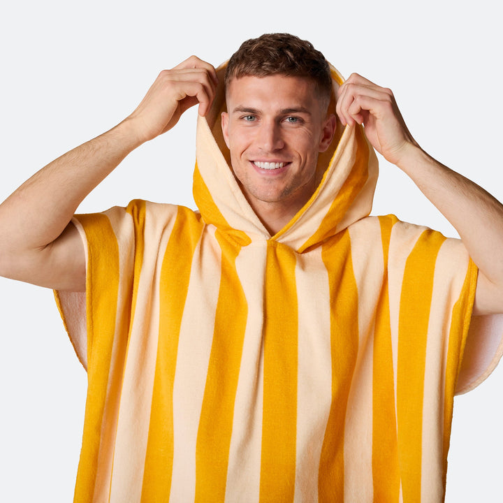 Raidallinen keltainen Kylpyponcho