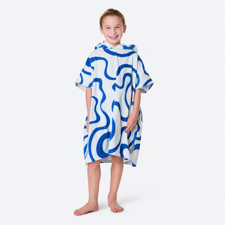 Lasten sininen aaltoileva kylpyponcho