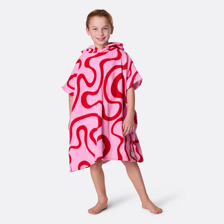 Lasten vaaleanpunainen aaltoileva kylpyponcho