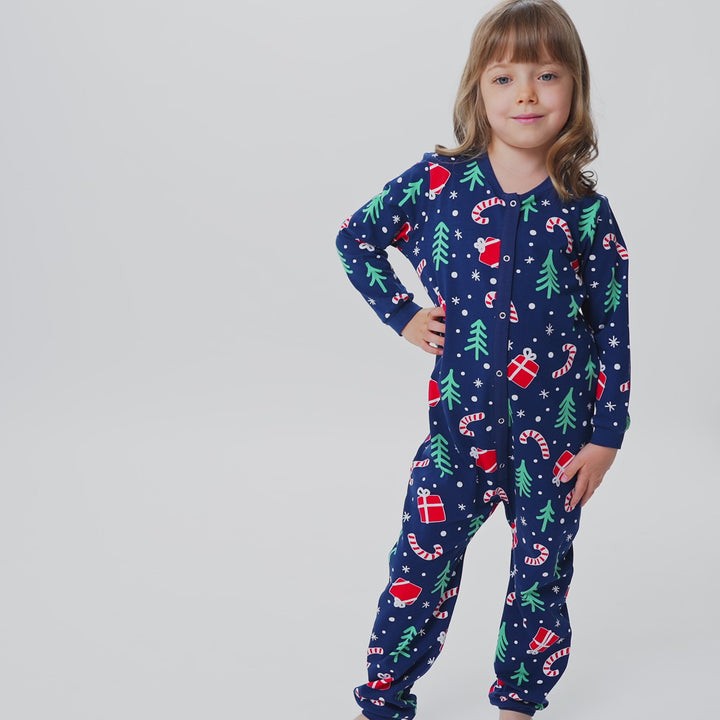 Lasten Sininen Joulukuvio Overall Joulupyjama