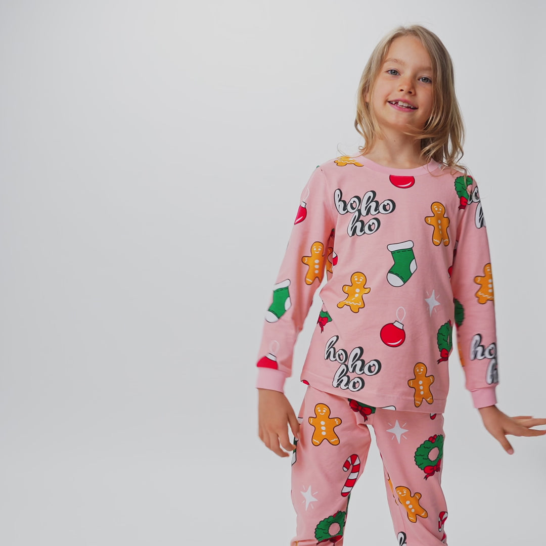 Lasten Vaaleanpunainen Hohoho Joulupyjama