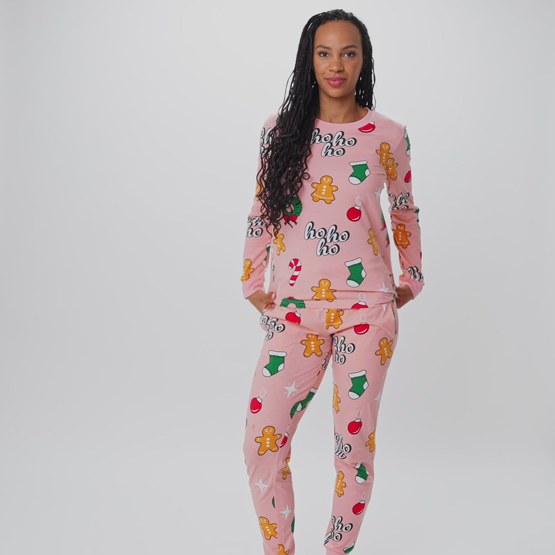 Naisten Vaaleanpunainen Hohoho Joulupyjama