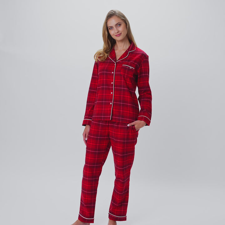 Naisten punainen flanelli joulupyjama