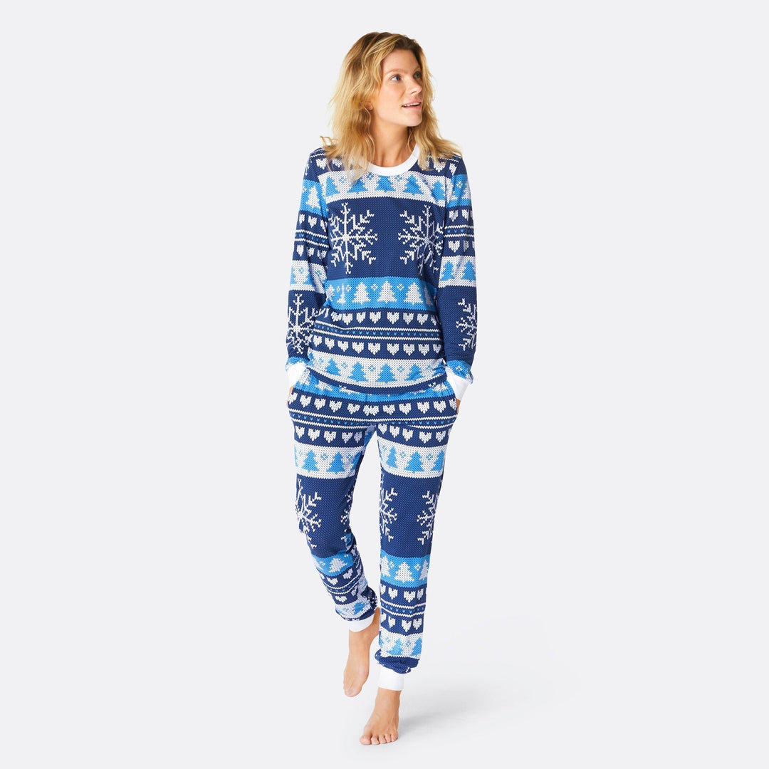 Sininen Neulottu Joulupyjamat Perhe