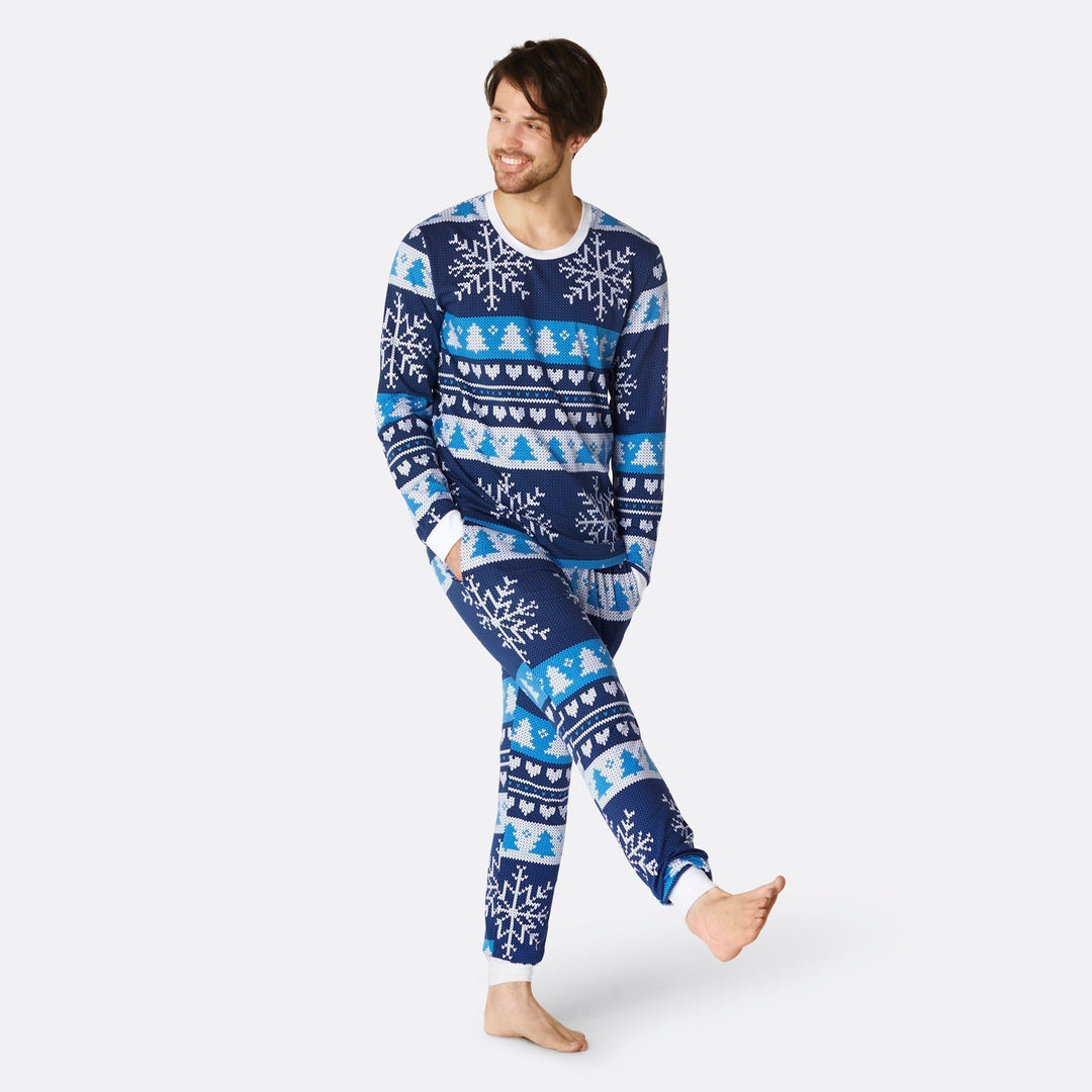 Sininen Neulottu Joulupyjamat Perhe