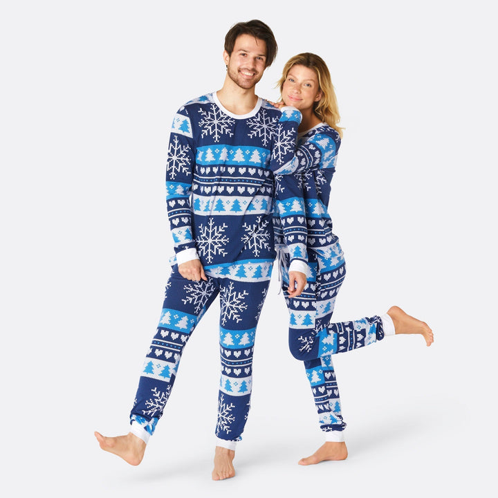 Sininen Neulottu Joulupyjamat Perhe