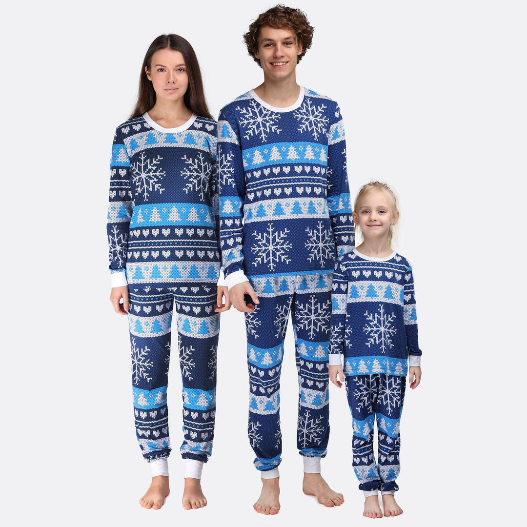 Sininen Neulottu Joulupyjamat Perhe