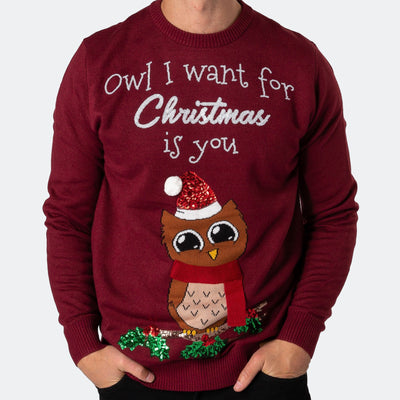 Miesten Owl I Want For Christmas Jouluneule