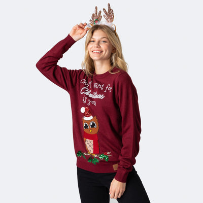 Naisten Owl I Want For Christmas Jouluneule