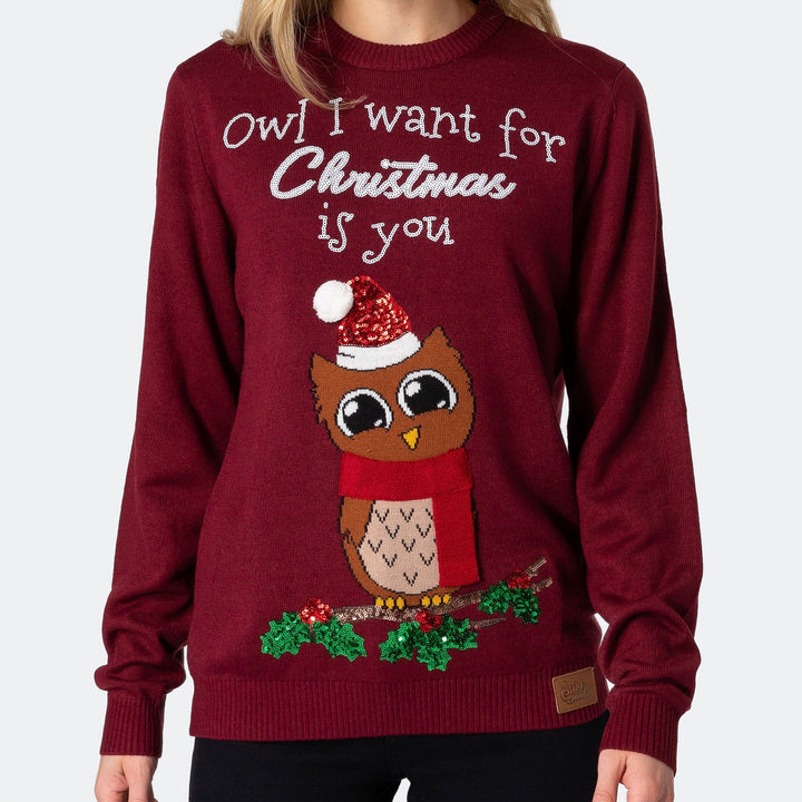 Naisten Owl I Want For Christmas Jouluneule
