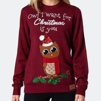 Naisten Owl I Want For Christmas Jouluneule