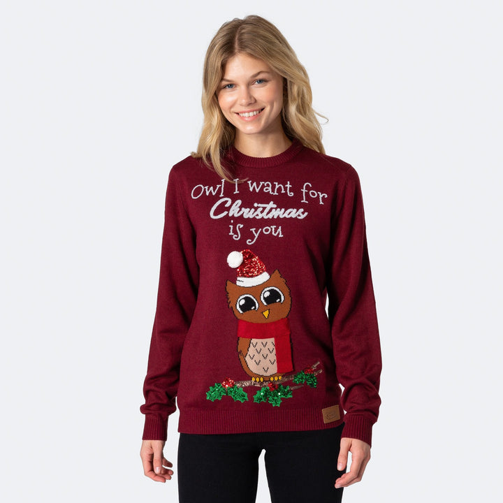 Naisten Owl I Want For Christmas Jouluneule
